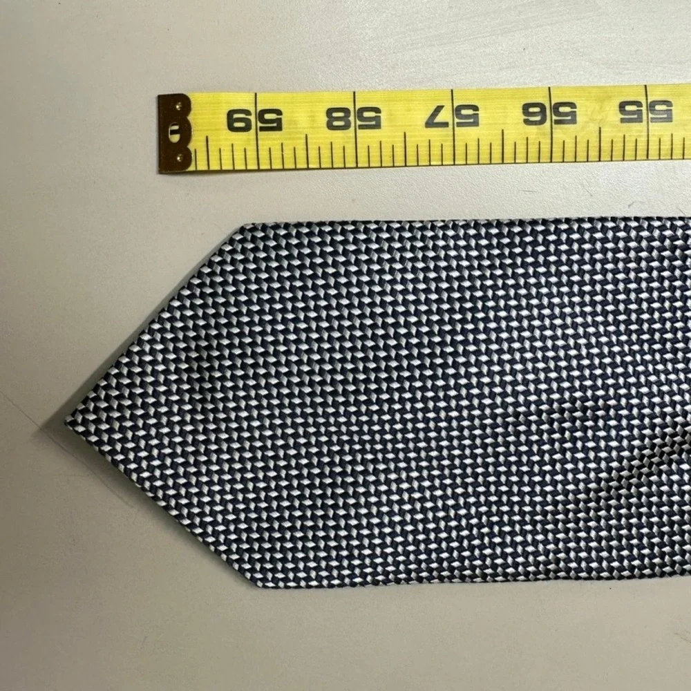 Harve Benard Silk Tie Navy Blue White Geometric Diamond Weave Mens Necktie 4